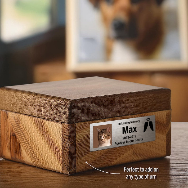 Custom Pet Memorial Urn Adhesive Metal Nameplate, Personalized Plaque for Dog Ashes Box