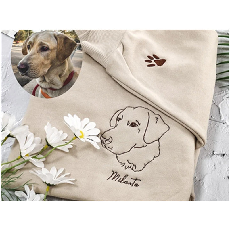 Custom Pet Embroidered Sweatshirt,Custom Dog Portrait,Embroidered Sweatshirt,Custom Pet Gifts- Stylish Outline Style