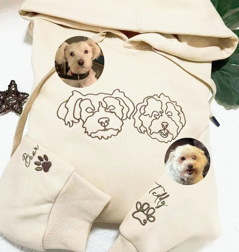 Personalized Embroidered Dog Sweatshirt Hoodie T-shirt, Custom one-line Pet Shirt- Stylish Outline Style
