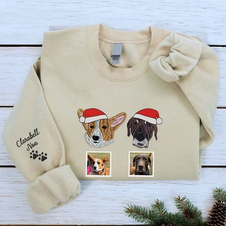 Personalized Dog Christmas Sweatshirt / Hoodie, Pet Portrait Christmas Sweatshirt- Colorful Design