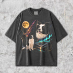 Custom Pet Howling to the Moon Tee — Aurora Night Sky Design