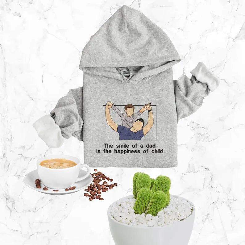 Customized Dad And Kids Photo Embroidered Sweatshirt, Hoodie, Personalized Dad Portrait Hoodie