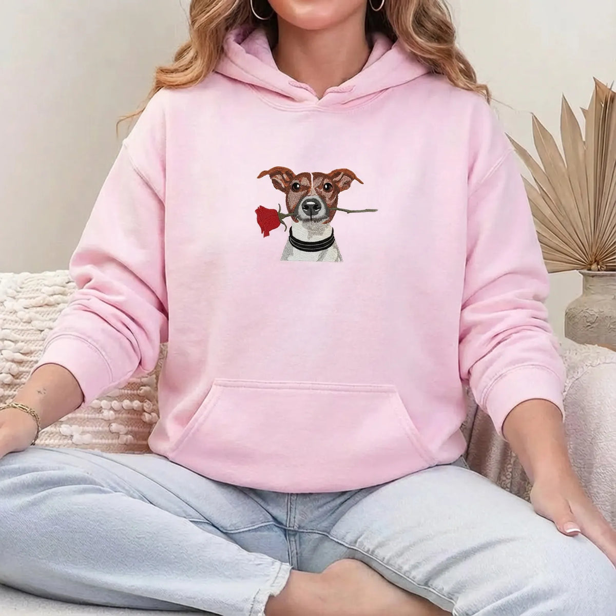 PetFiestas® Custom Pet Portrait & Rose Embroidered Sweatshirt, Hoodie, T-shirt, Valentine's Day Gift- Colorful Design