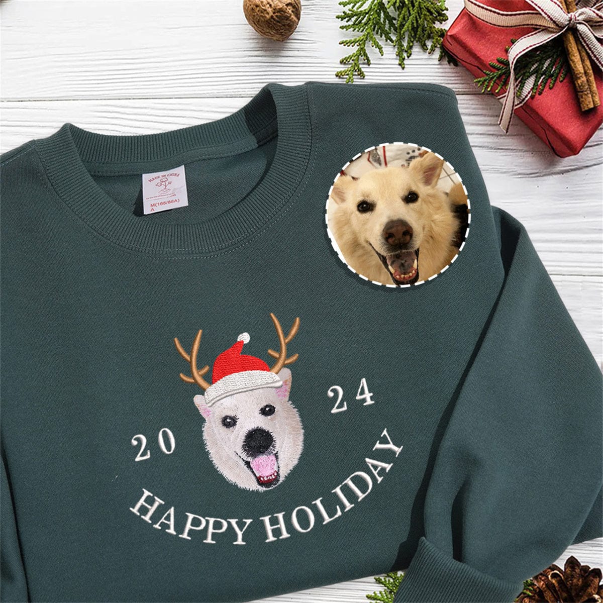 Happy Holiday Custom Pet Photo And Year Embroidered Sweatshirt Hoodie T-shirt- Colorful Design