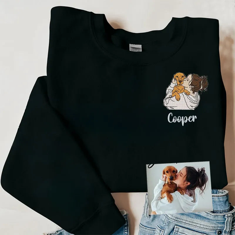Personalized Dog Hoodie with Portrait from Photo, Embroidered Pet's Photo Sweatshirt- Colorful Design