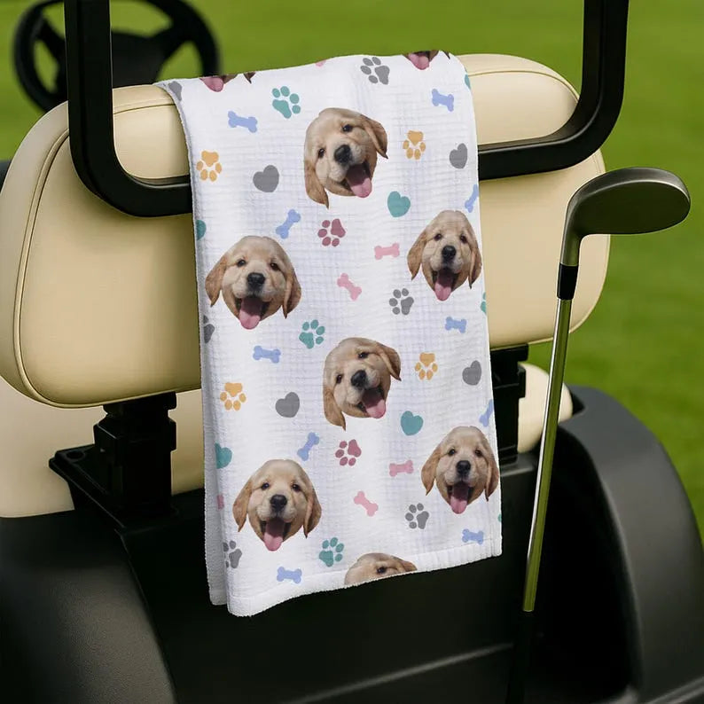 Custom Golf Towel with Pet Photo – Personalized Dog or Cat Towel, Funny Golf Accessory
