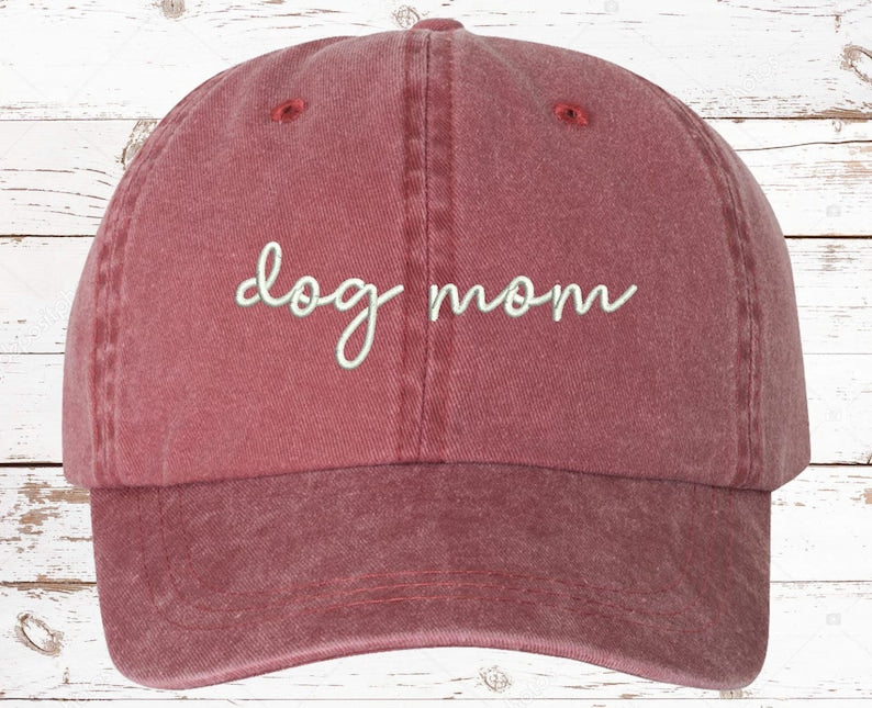 Dog Mom Script EMBROIDERED Dad Hat Cotton Baseball Cap, Gift For Dog Mom, Gift For Her, Fur Mama