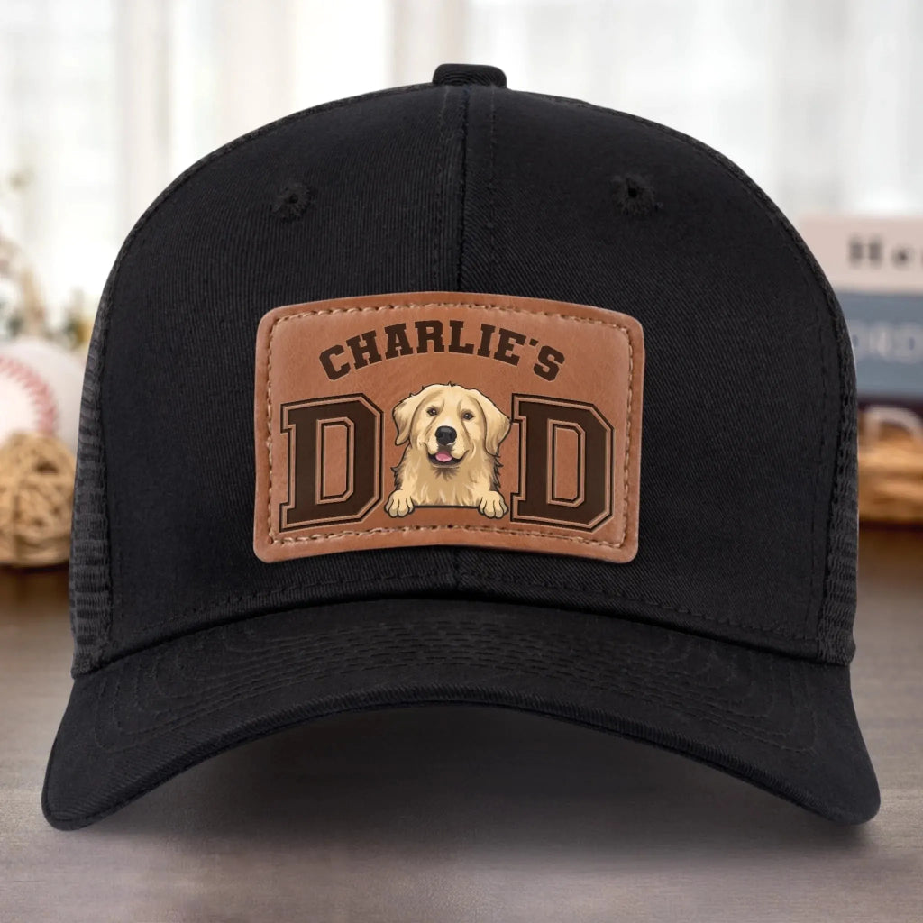 Tails Wag For This Guy - Dog Personalized Custom Leather Patch Hat - Father's Day, Gift For Pet Owners