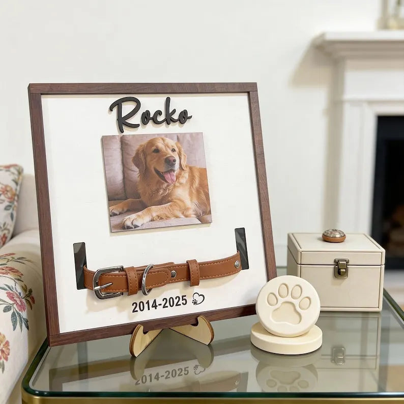 Custom Memorial Pet Collar Sign, Dog Memorial Wood Frame With Collar Holder, Dog Sympathy Gift