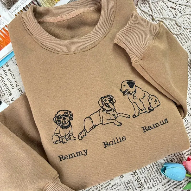 Custom Dog Photo & Name Embroidered Sweatshirt – Dog Face Design for Pet Lovers & Owners