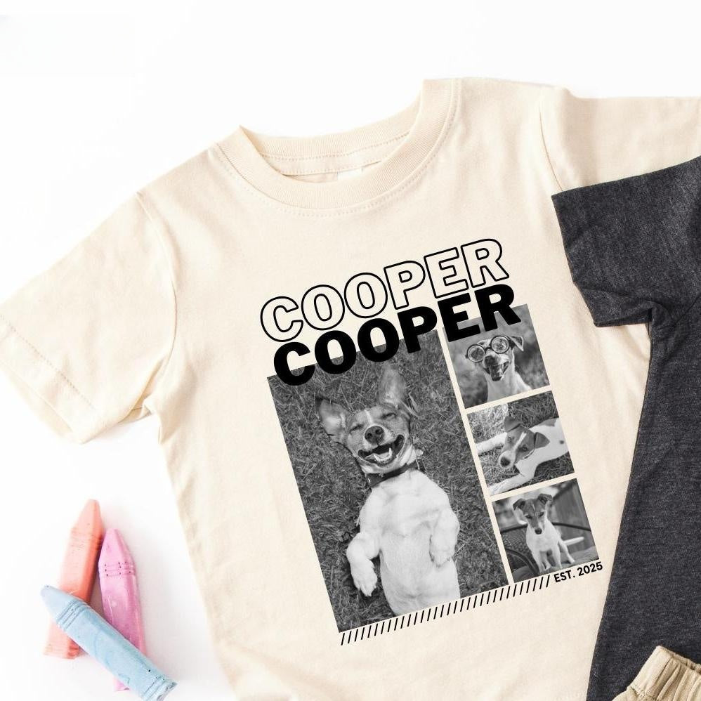 Custom Pet Photo Shirt Retro T Shirt with Pet Photo Collage & Pet Name, Custom Dog Photo Matching Shirt