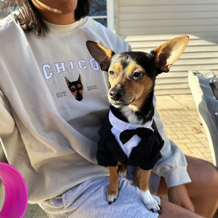 Personalized Pet Portrait Embroidered EST Sweatshirt for Pet Lover- Varsity Colorful Design