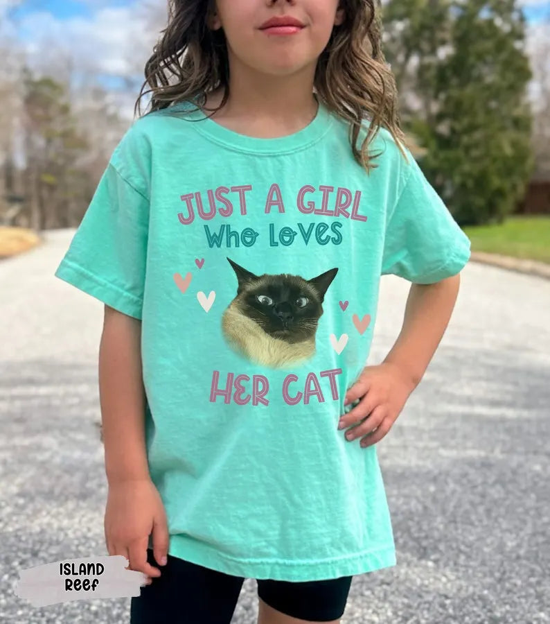 Just a Girl Who Loves Her Cat Personalized Printing Pet Photo Unisex T-shirt for Girls and Boys