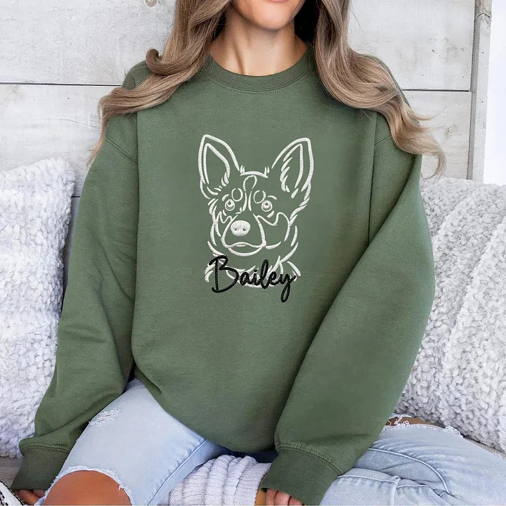 Custom Embroidered Pet Silhouette Sweatshirts With Pet's Name- Stylish Outline Style