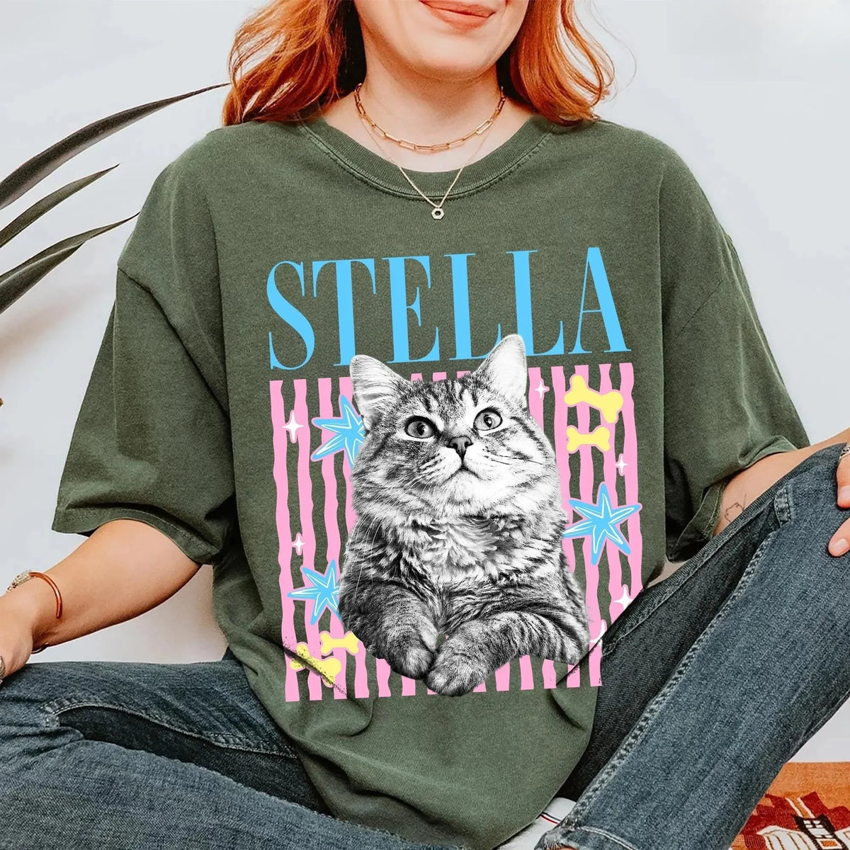 Custom Pet Photo Shirt For Dog Mom, Preppy Pet Striped Tee, Y2K Style
