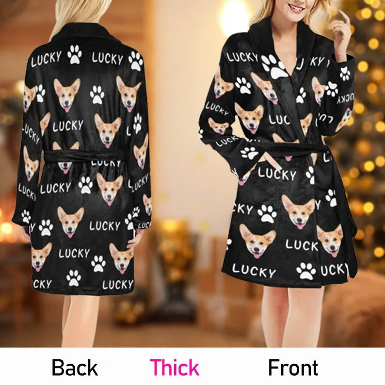 Custom Pet Photo Kimono Robe, Personalized Photo Night Robe, Custom Pajama Bathrobe