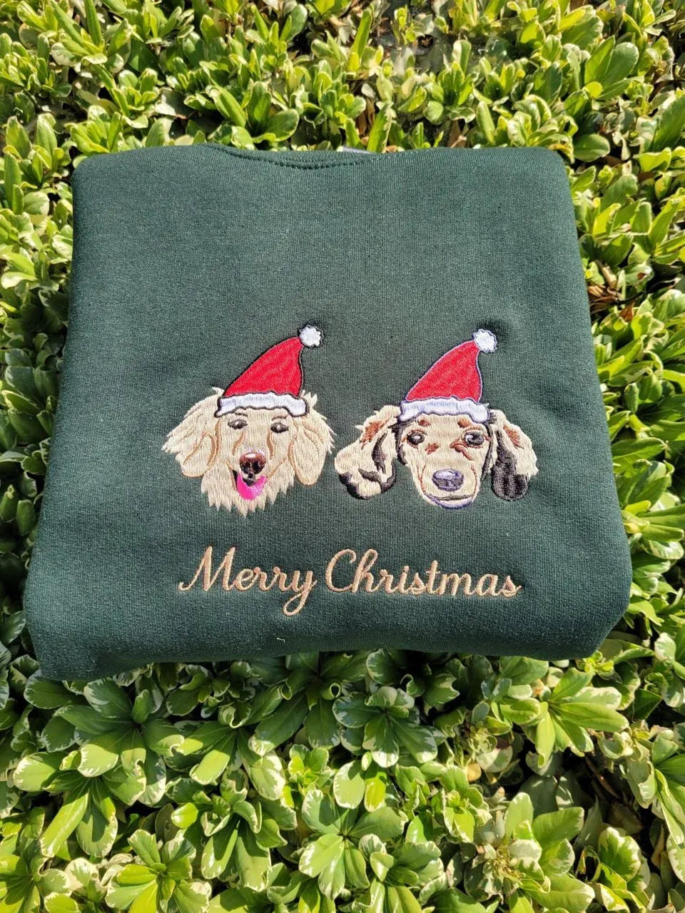Christmas Custom Pet Face Color Portrait Santa Holiday Crewneck Sweatshirt- Colorful Design