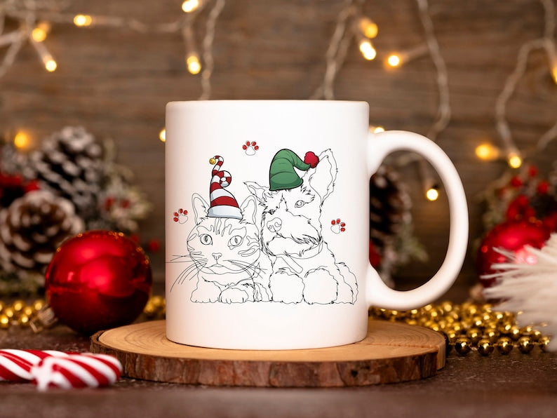 Custom Christmas Pet Line Drawing Mug, Sketch Dog Line Drawings, Custom Cat Mug
