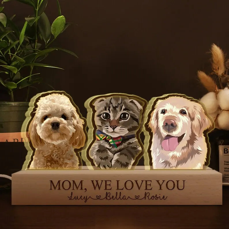 Mothers Day Gifts For Dog Mom, Custom Dog Portrait 3D LED Light
