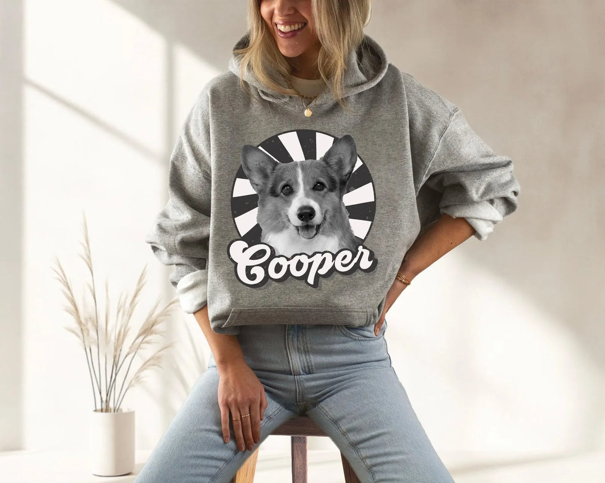 Custom Dog Photo Sweatshirt – Retro Personalized Pet Portrait Shirt for Dog Moms