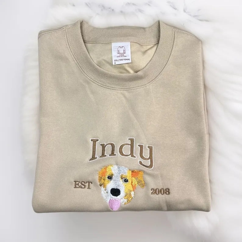 Custom Premium Handcrafted EMBROIDERED Pet Sweatshirt Using Pet Photo + Name- Colorful Design