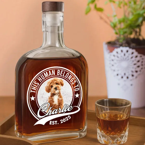 Custom Photo Human Belongs To Dog Cat Whiskey Bottle