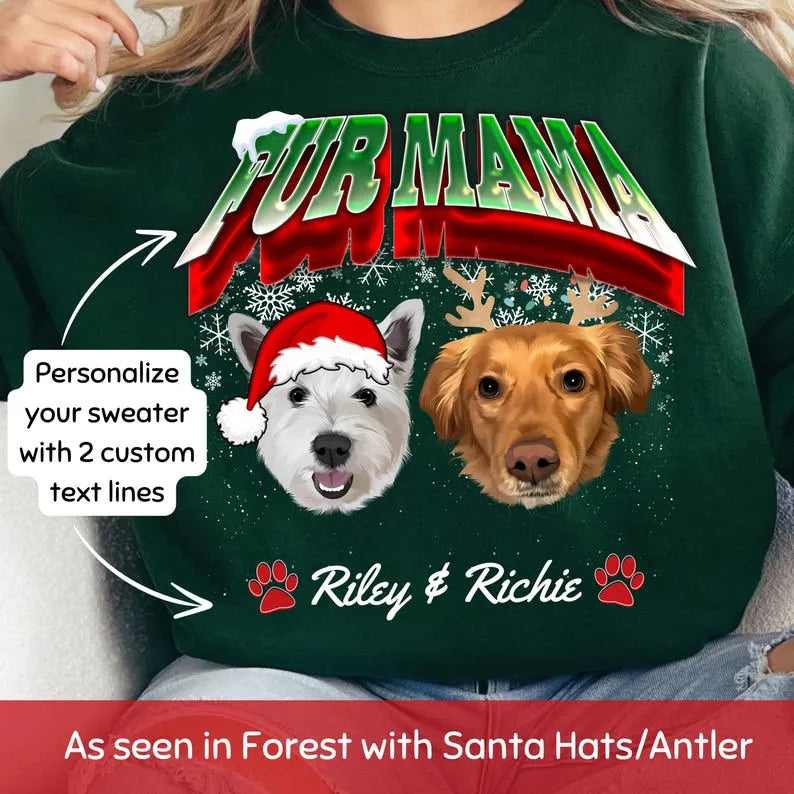 Personalized Pet Photo Hand Drawn Sweatshirt Custom Dog Face Christmas Crewneck Hoodie T-shirt