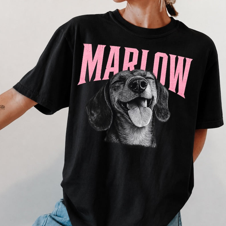 Personalized Pet Face Shirt Vintage Style, Dog Photo Shirt Custom Name Retro Tee
