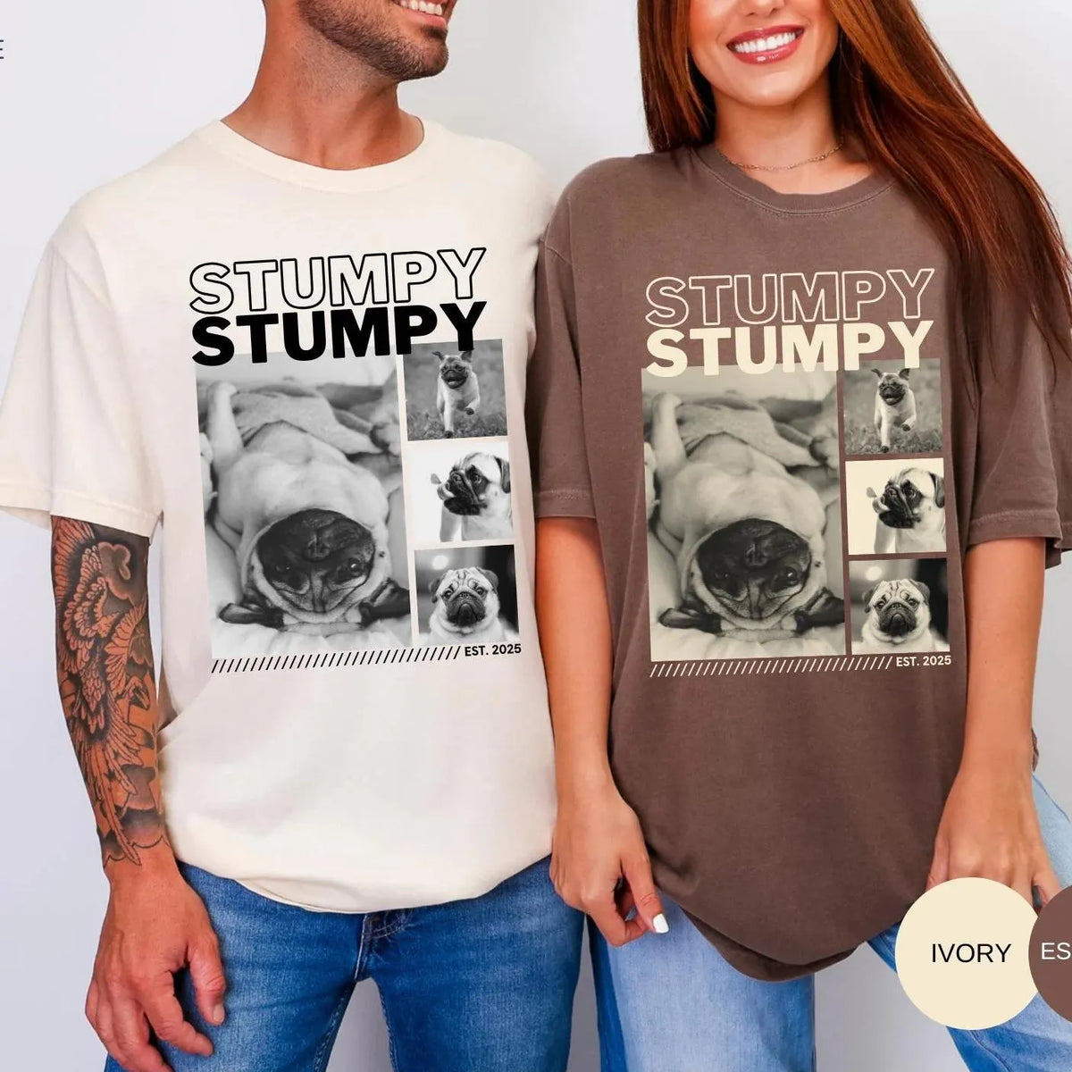 Custom Pet Photo Shirt Retro T Shirt with Pet Photo Collage & Pet Name, Custom Dog Photo Matching Shirt