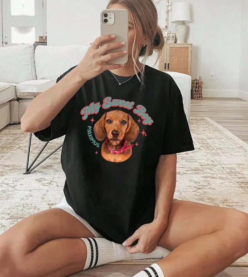 Custom Vintage Pet Unisex T-shirt, Pet Photo + Name Sweatshirt Hoodie