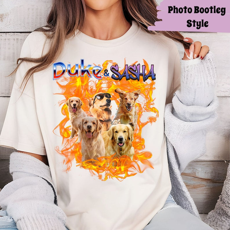 Personalized Pet Tee, Custom Pet Photo Vintage 90s Graphic, Bootleg Rap Dog Shirt Sweatshirt Hoodie