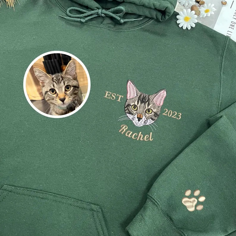 Custom Pet Embroidery Shirt from Photo, Custom Cat Dog Embroidery Hoodie Sweatshirt T-shirt- Colorful Design