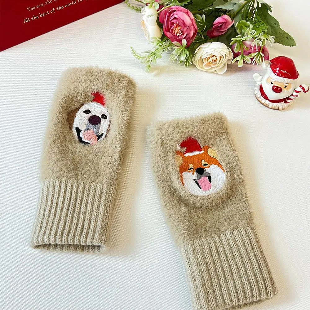 Custom Embroidered Pet Portrait  Fingerless Gloves