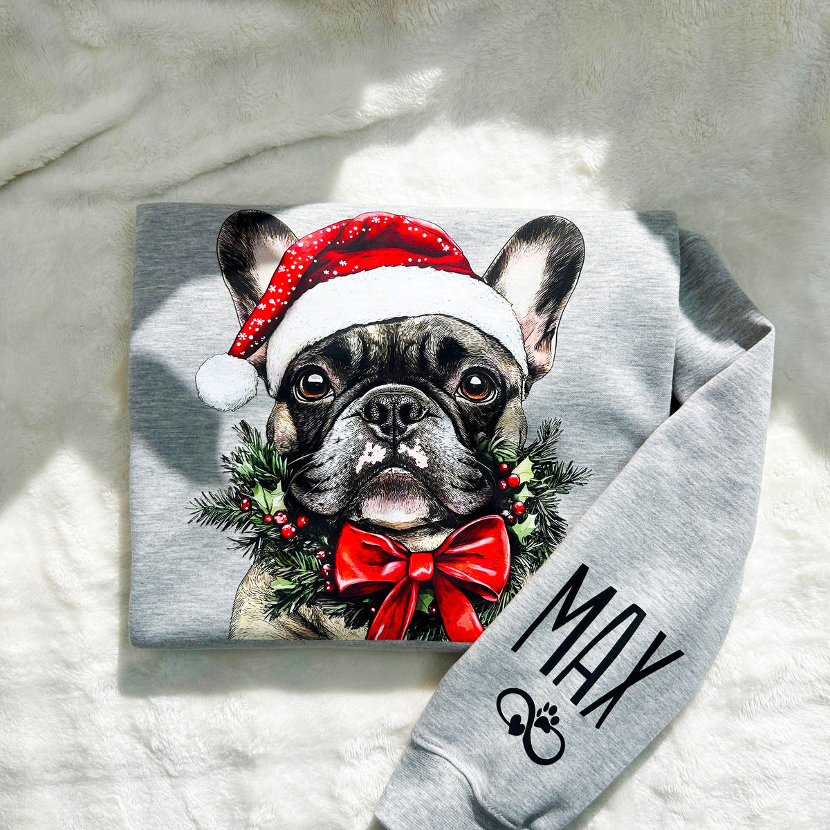 Custom Pet Christmas Sweatshirt Personalized Santa Hat Garland Printed Crewneck