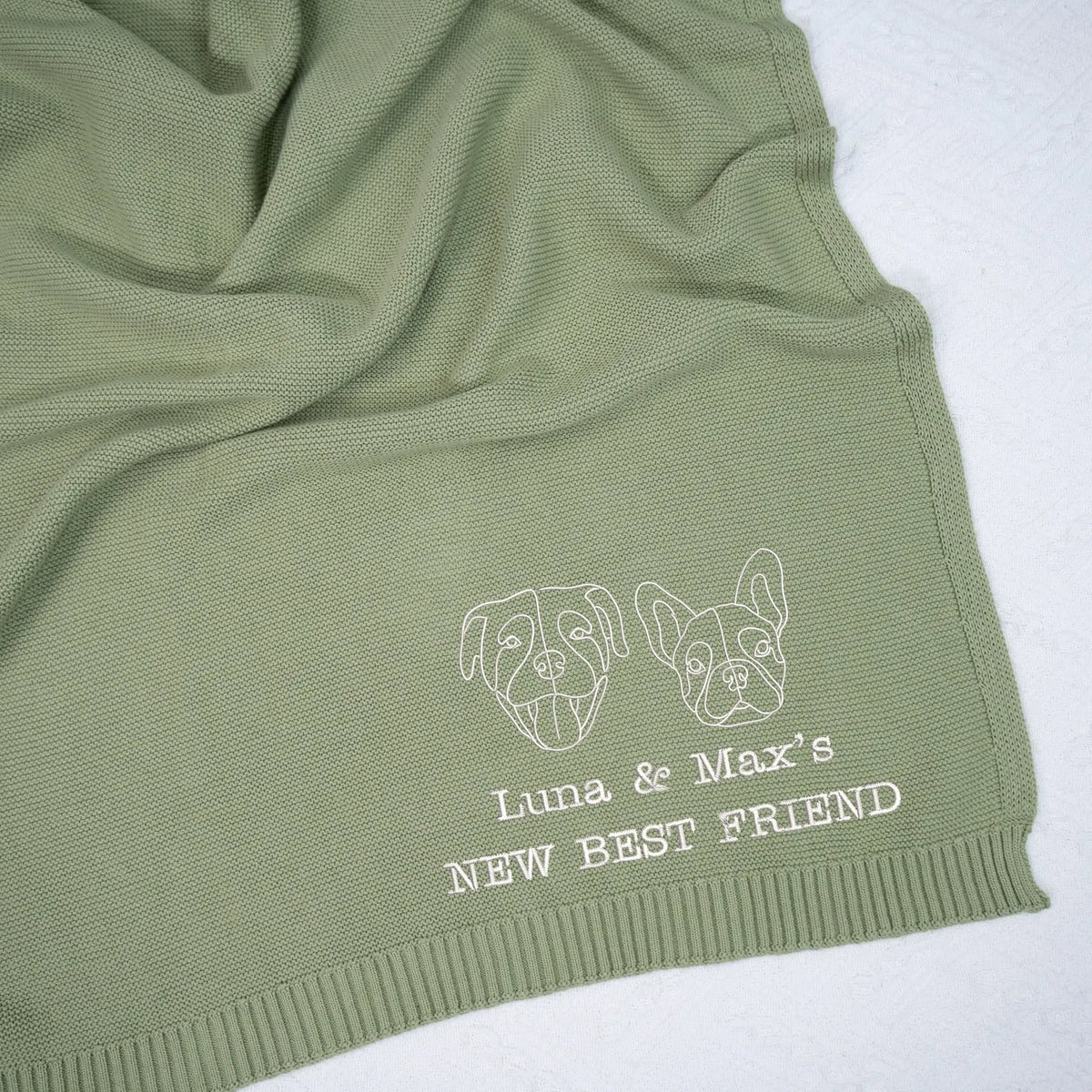 Custom Dog Line Art Embroidered Baby Knit Blanket