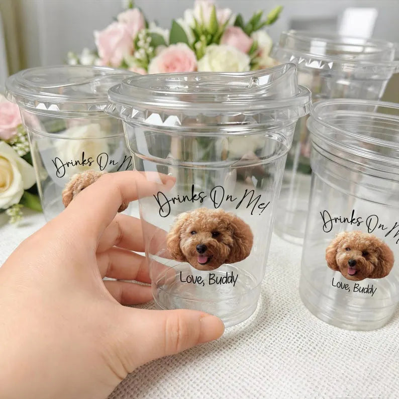 Custom Pet Wedding Plastic Cups, Personalized Dog Portrait Wedding Cup Favor