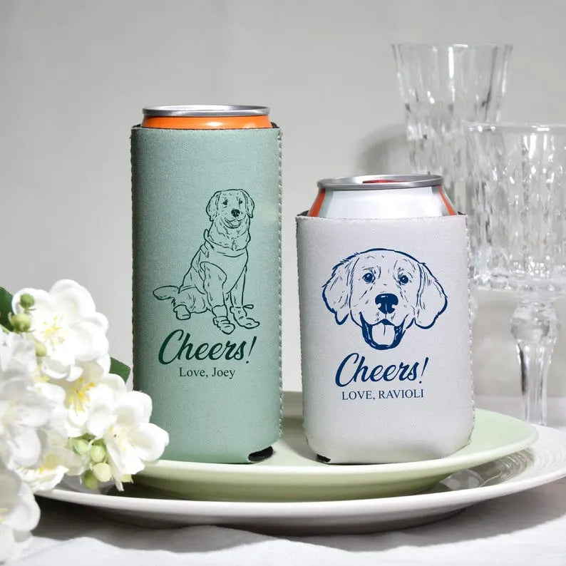Custom Dog Can Cooler, Wedding Beer Hugger, Custom Dog Wedding Can Cooler