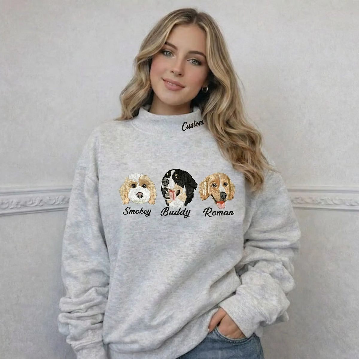 Custom Pet Embroidered Mockneck Sweatshirt