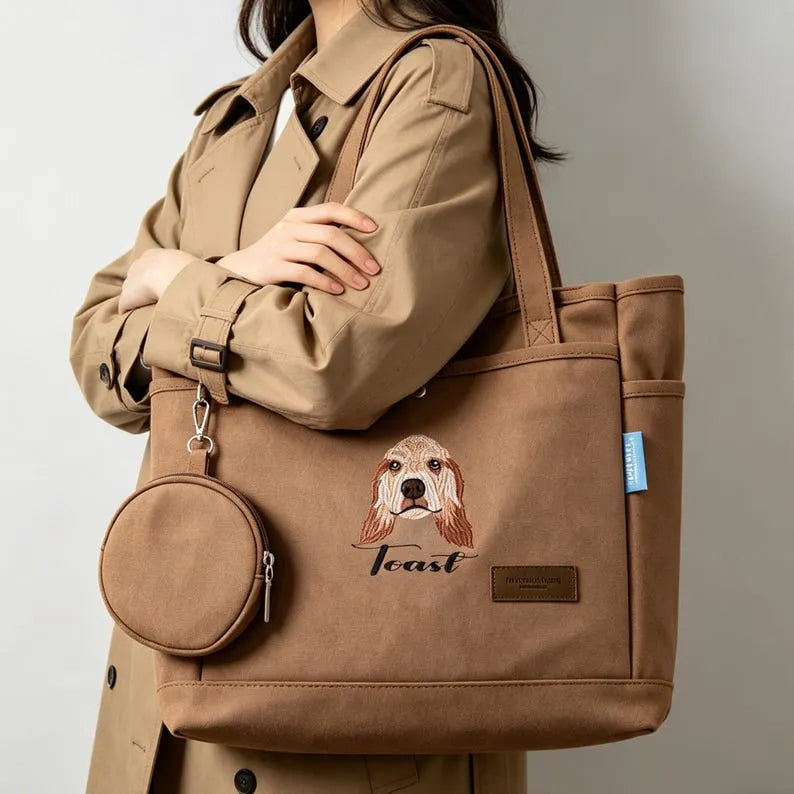 Custom Pet Portrait Tote Bag - Personalized Canvas Bag with Pet Name