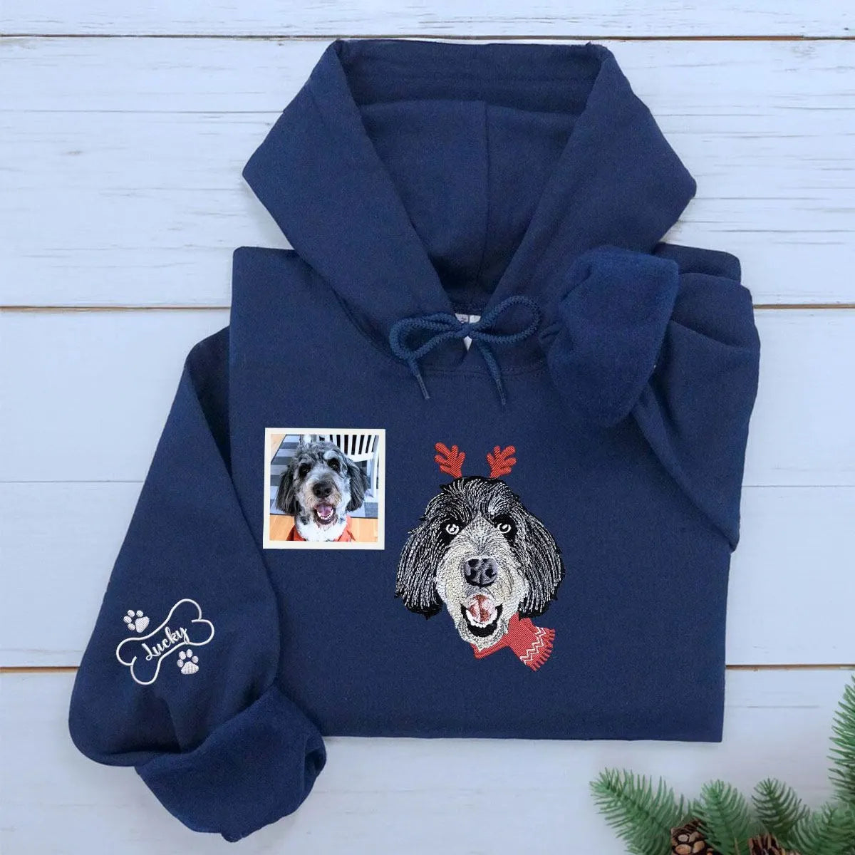 Personalized Dog Christmas Sweatshirt / Hoodie, Pet Portrait Christmas Sweatshirt- Colorful Design