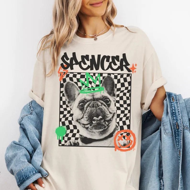 Custom Pet Face Shirt, Personalized Pet Photo and Name Hipster Graffiti 90s Y2k Vintage Tee