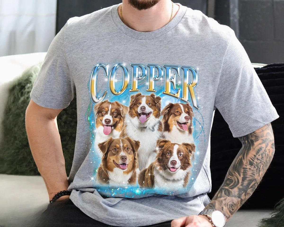 Vintage Dog Dad Rap Tee & Hoodie - Custom Pet Portrait Shirt - Personalized Bootleg Style Father's Day Shirt