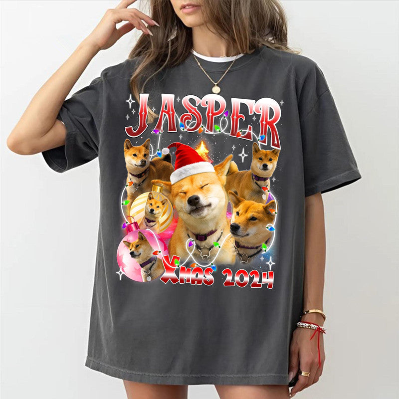 Personalized Dog Bootleg Rap Tee, Custom Pet Face Shirt, Christmas Gift for Dog Lovers