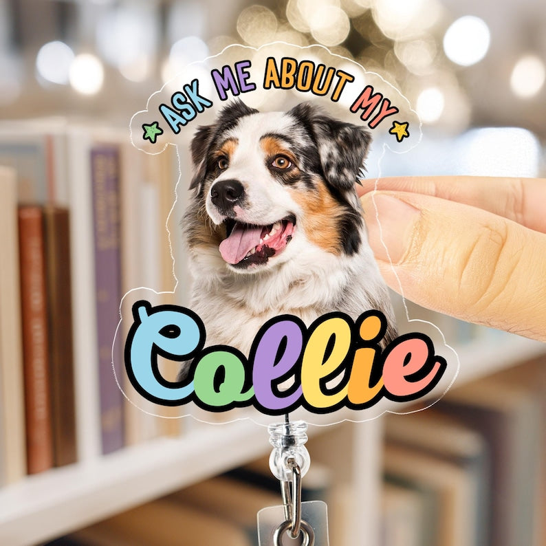 Custom Pet Photo Badge Reel – Personalized Dog Portrait ID Holder for Pet Lovers & Dog Moms