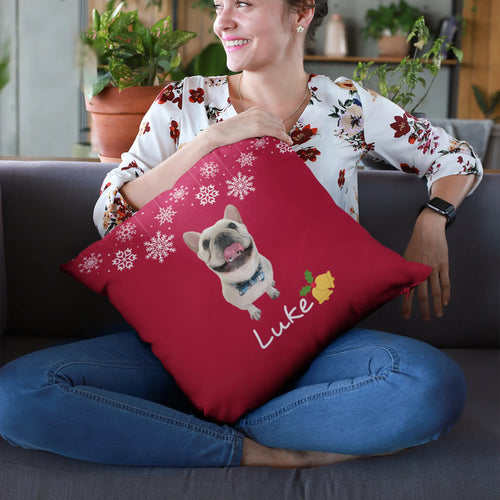 Custom Dog Photo Christmas Pillow Custom Dogs Photo with Name Christmas Pillow