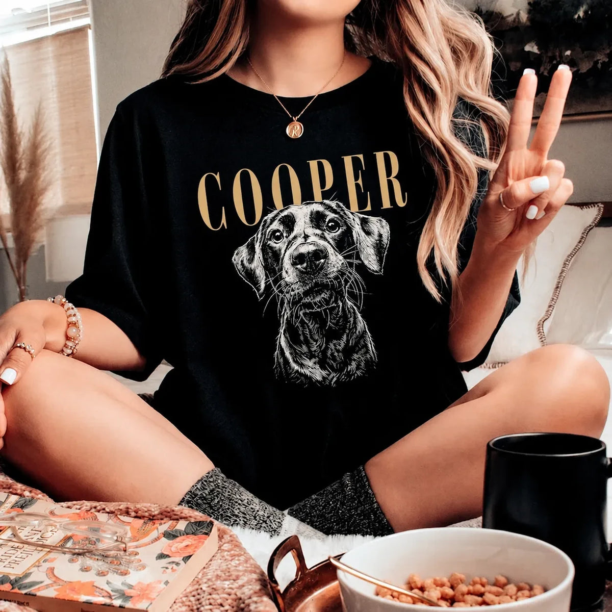 Personalized Pet Portrait Vintage Sketch T-shirt, Dog Face Tee with Name