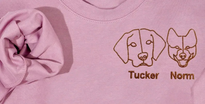 Custom Dog Pet Face Embroidered Sweatshirt Hoodie T-shirt- Stylish Outline Style