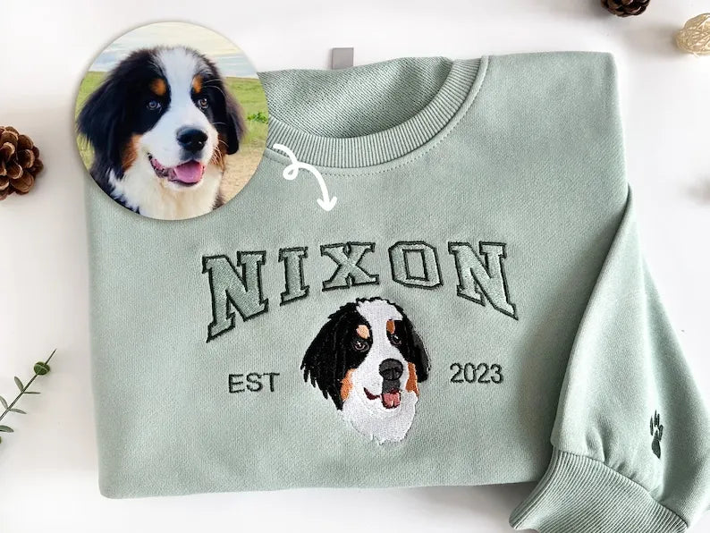 Custom Dog Hoodie Embroidered Dog Name, Personalized Pet Face Sweatshirt- Varsity Colorful Design