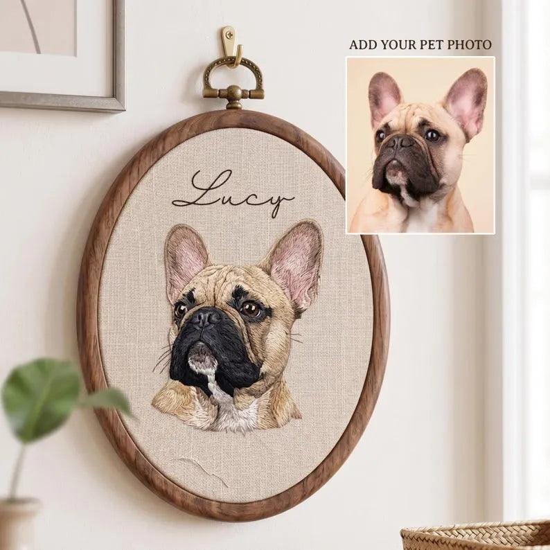 Personalized Pet Portrait Embroidery Hoop Art, Custom Dog Memorial Gift, Pet Loss Sympathy Gift