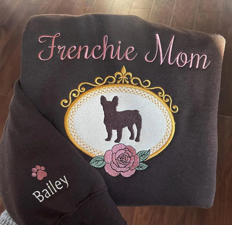 Dog Mom Embroidered Sweatshirt, Personalized Dog Portrait Sweatshirt for Dog Mom
